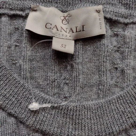 Canali Men’s Gray Wool Sweater L 52 New Cable Knit Stripe Trim Pullover Italy - Picture 3 of 8